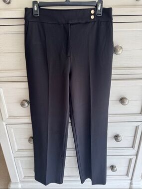 Rachel Zoe Black Straight-Leg Trousers with Gold Buttons